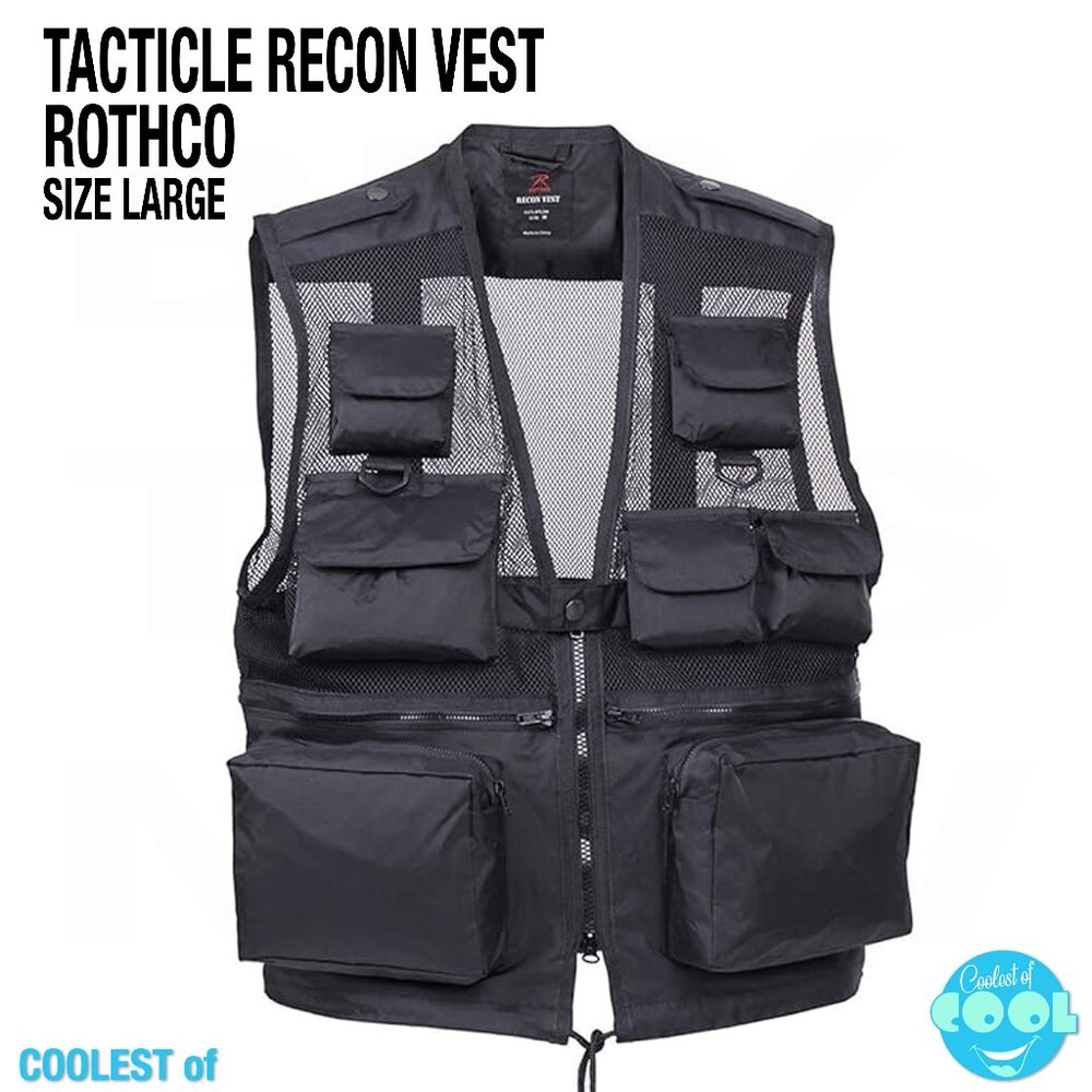 Rothco Recon Vest Mens Large Black Tactical Utility Mesh Pockets Fishing Photo
